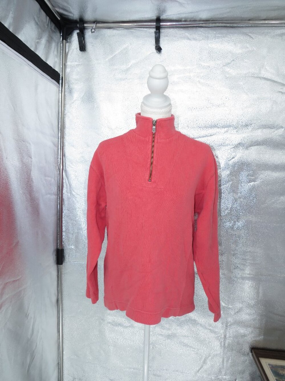 Tommy Bahama Pink Quarter Zip Sweatshirt Pullover XSmall Coral Ribbed Resortwear